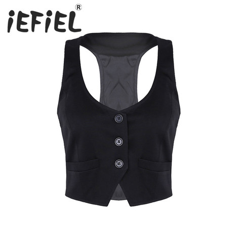 New Arrival Women Fashion V-Neck Sleeveless Button Down Fitted Racer Back Classic Vest Shirts Separate Waistcoat for Formal Wear ► Photo 1/6