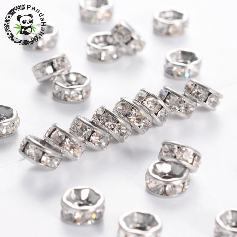 500pcs Brass Crystal Rhinestone Spacer Beads 6/7/8mm Grade A Rondelle  Jewelry Makings Findings Silver Color