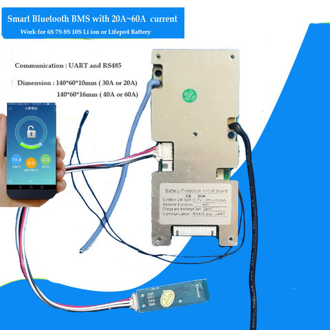 6S 7S 8s 10S li ion smart Bluetooth BMS with 20A to 60A constant current for 24V 36V lithium ion battery pack ► Photo 1/3