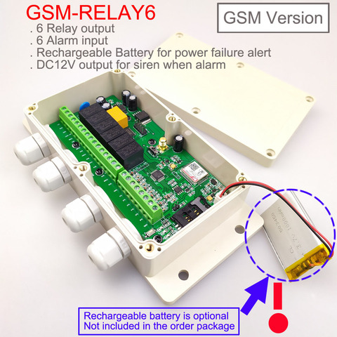 New version GSM Six relay output remote switch controller with 6 alarm input and Battery on board for power off alarm ► Photo 1/3