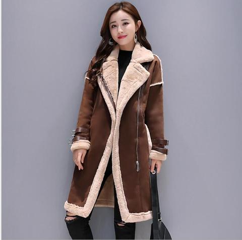 Women lambs wool coat  female medium long thick warm shearling coats suede leather Jackets autumn winter female outerwear ► Photo 1/1