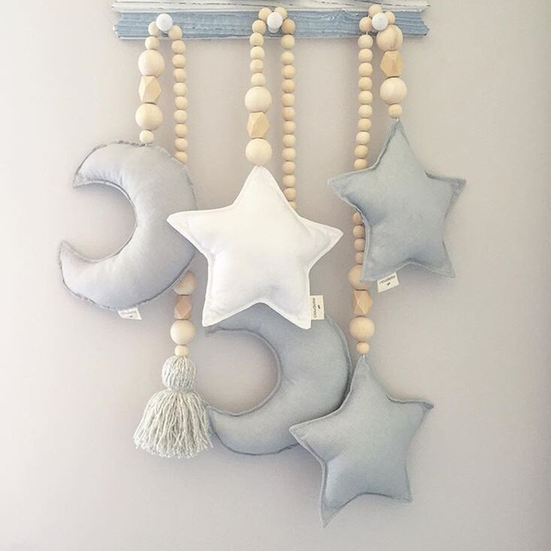 CW_ Nordic Wooden Beads Moon Star Hanging Ornament Nursery Kids Room Decor Eyefu 
