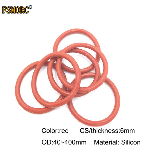 6mm Thickness Silicon Rubber O-ring Sealing OD 40~400mm Red Heat Resistance O Ring Seals Gaskets/Food Grade Seals no poison ► Photo 1/4