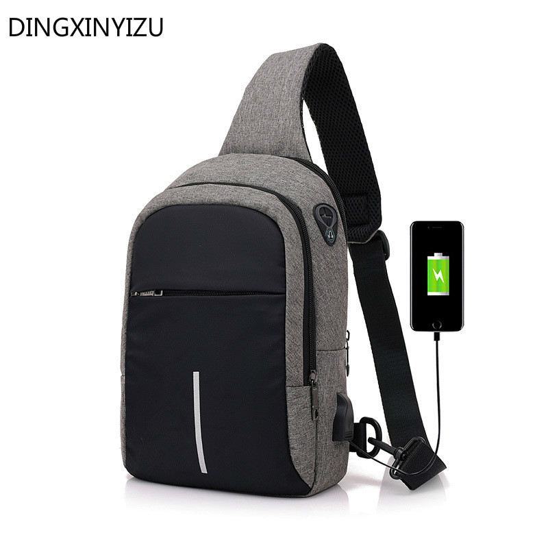 Male Shoulder Bags USB Charging Crossbody Bags Men Anti Theft Chest Bag  School Summer Short Trip Messengers Bag