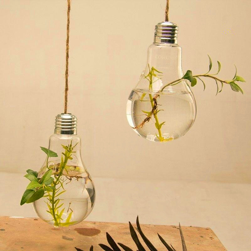 Bulb Shape Glass Hanging Vase Home Garden Decorative Terrarium Hydroponic Useful 