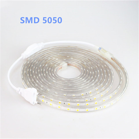 SMD 5050 AC220V LED Strip Flexible Light 60leds/m Waterproof Led Tape LED Light With Power Plug 1M/2M/3M/5M/6M/8M/9M/10M/15M/20M ► Photo 1/6