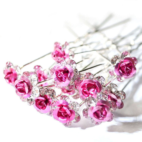 Hot 20Pcs/pack Wedding Party Bridal Clear Crystal Rhinestone Rose Flower Hair Clips Hair Accessories Jewelry Barrettes Headwear ► Photo 1/6