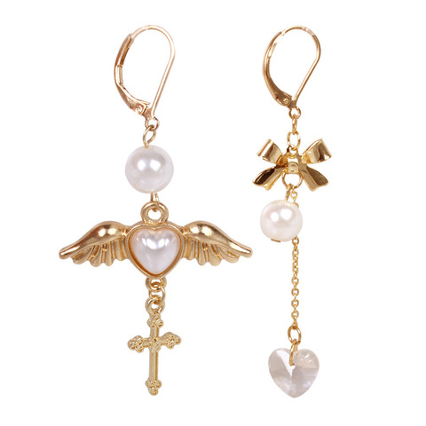 Factory Wholesale Japanese Angel Wings Heart Cross Crystal  Earrings ► Photo 1/5