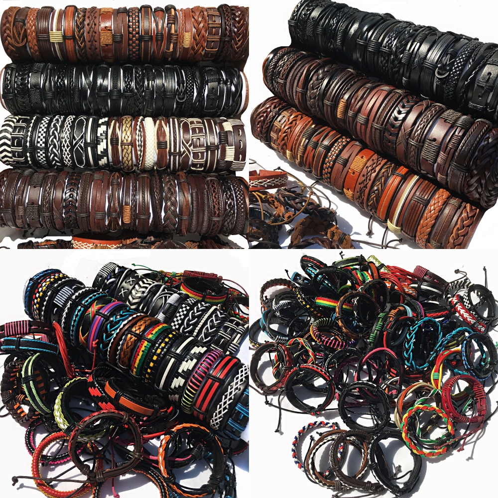 Wholesale Bulk 100Pcs/Lots Genuine Leather Cuff Bracelets For Men Women