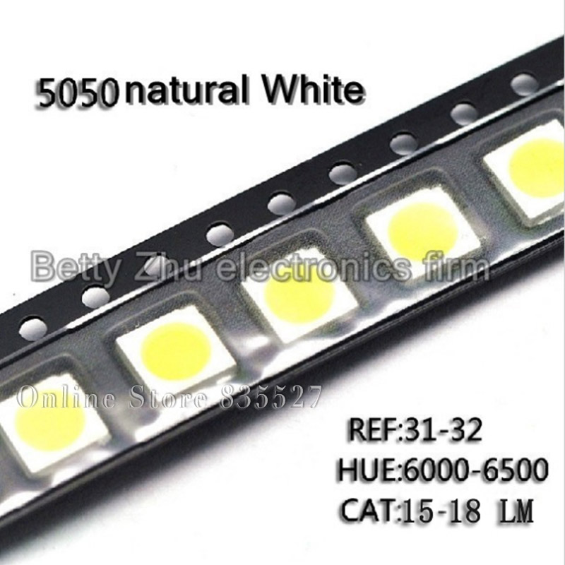 100 pcs PLCC-6 5050 POWER SMT SMD 3 CHIPS Natural White LED Llight Lamp Bright 