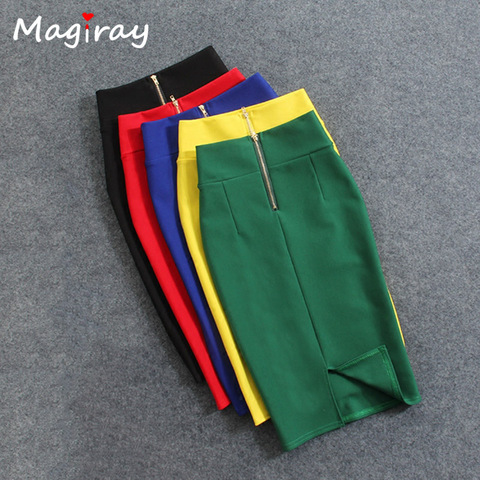 Magiray High Waist Elastic Pencil Skirt Female Bodycon Skirts Womens Summer 2022 Knee Length Back Split Ladies Office Saia C571 ► Photo 1/6