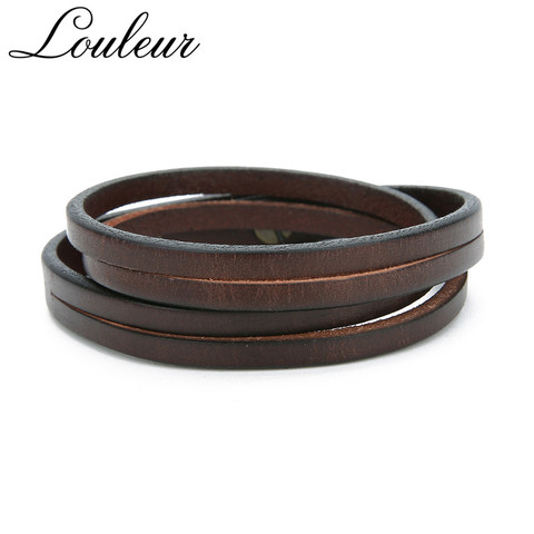 Louleur New Black Brown Double Chain Leather Wristband Bracelet Punk Vintage Men Women Casual Bracelets Bangles Male Gift ► Photo 1/6
