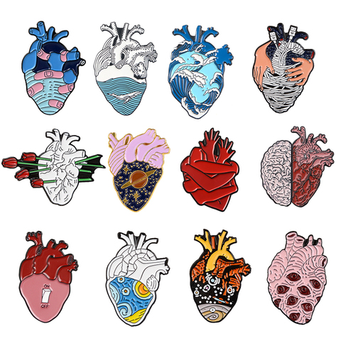 19style Anatomical Heart Enamel Pins Medical Anatomy Brooch Heart Neurology Pins for Doctor and Nurse Lapel Pin Bags Badge Gifts ► Photo 1/6