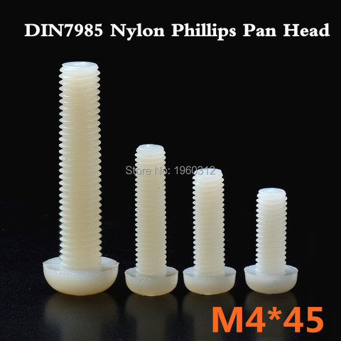 100pcs/lot  DIN7985 M4*45   Nylon Phillips Pan Head (Cross recessed pan head) Machine Screws ► Photo 1/6