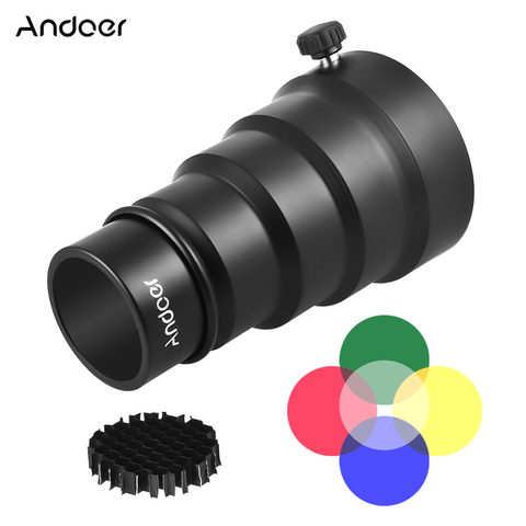 Andoer 98mm Mini Flash Mount Metal Snoot w/ Honeycomb Grid Color Filters Kit for Neewer Andoer Godox Mini Studio Strobe Flash ► Photo 1/6