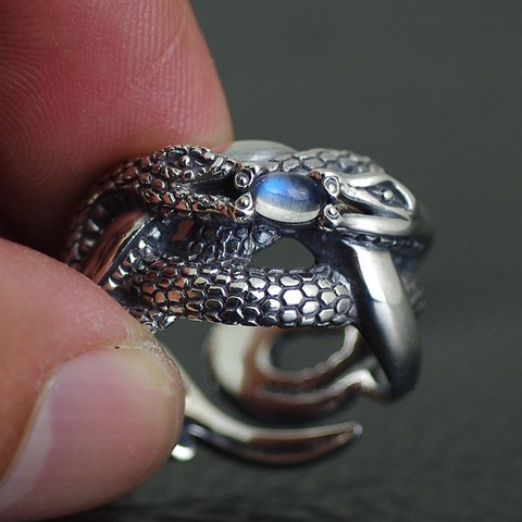 BOCAI  silver Natural moonstone ring surface the double snake  Thai silver ring ► Photo 1/3