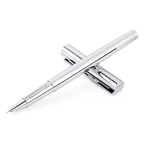 Metal Silver Financial Tip Fountain Pen 0.38mm Shine Platinum Steel School Office Business Writing Ink Pens Gift Stationery ► Photo 1/6