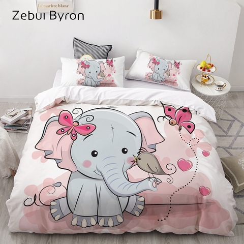 3D Cartoon Bedding Set for Kids/Baby/Child/Boy/Girl,Pink elephant Duvet Cover Set Custom/Europe/Queen,Quilt/Blanket Cover Set ► Photo 1/6