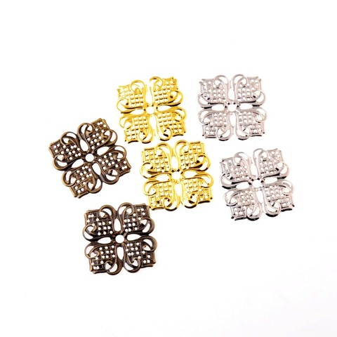 Free shipping 10Pcs Filigree Square Flower Wraps Connectors Metal Crafts Gift Decoration DIY 35x35mm ► Photo 1/2