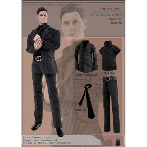 1/6 CC187 Gentleman Black Striped Suit Coat Pants Tie and Shirt Set Models For 12'' Figures Bodies Accessories ► Photo 1/1