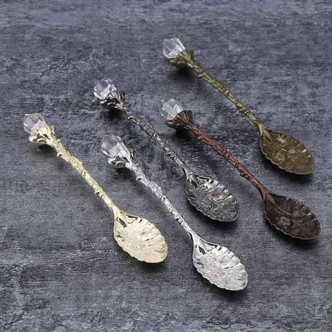 Crystal Head Spoon Dining Bar Vintage Royal Style Alloy Carved Mini Coffee Spoon Flatware Dessert Tea Spoon Kitchen Accessories ► Photo 1/6