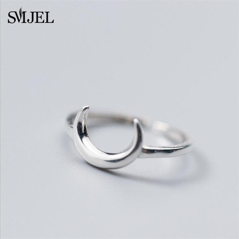 SMJEL 100% 925 Sterling Silver Half Moon Rings For Women Christmas Gift Crescent Deer Horn Ring Lady Fashion Jewelry Wholesale ► Photo 1/6