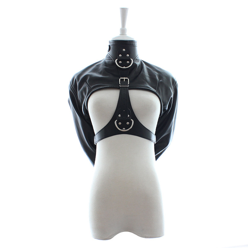 Slave Body Harness Black Leather Straight Jacket Armbinder Restraint Costume Toy 