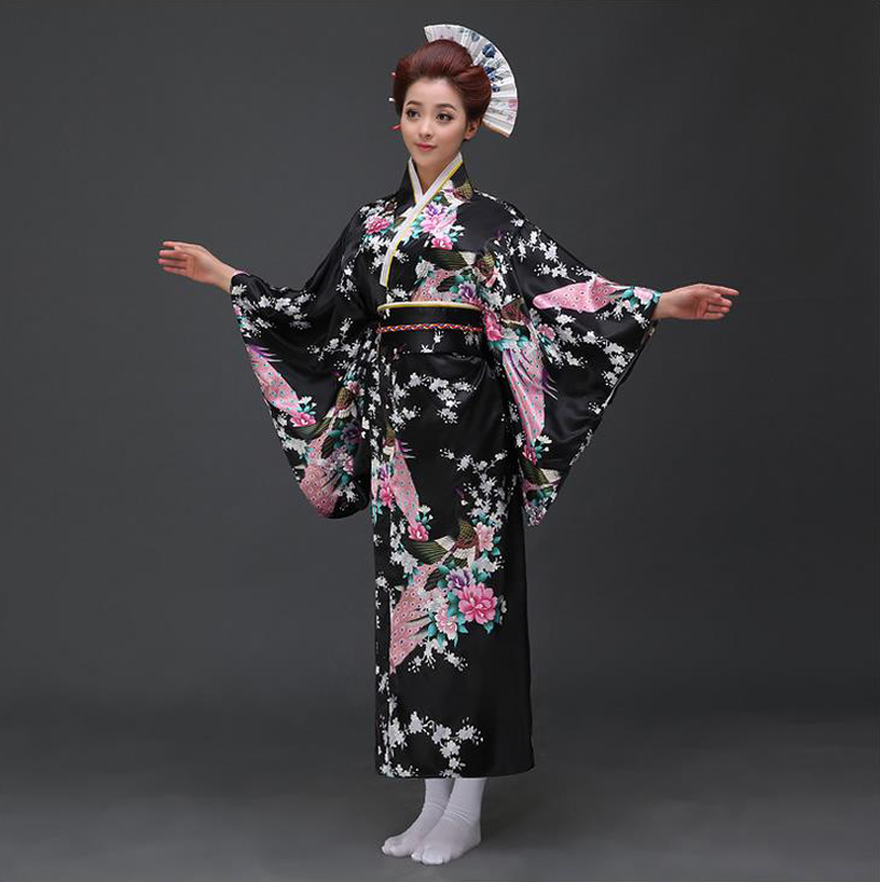 Retro Oriental Japanese Yukata Kimono Obi Cosplay Robe Geisha Dress Sleepwear 