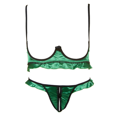 Sexy Lingerie Ruffle Rims Underwear Suit Temptation Open Bra Crotchless Thong Set Lady Babydoll Women Lenceria Erotica Green ► Photo 1/1