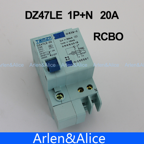 DZ47LE 1P+N 20A 230V~ 50HZ/60HZ Residual current Circuit breaker with over current and Leakage protection RCBO ► Photo 1/1