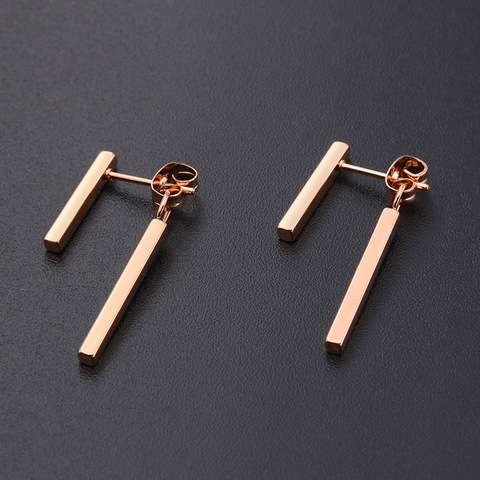 Fashion Stainless Steel Double Geometry Rectangular Stud Earrings Rose Gold OL Style Earrings For Women Gifts Kolczyki E18239 ► Photo 1/5