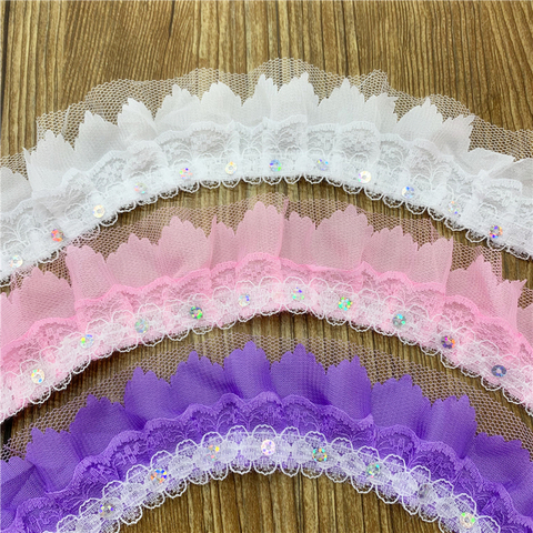1yard/Lot 4.5cm Chiffon Pleated Lace Ribbon Fabric for Sewing Embroidered Clothing Wedding Party DIY Handmade Craft Materials ► Photo 1/4