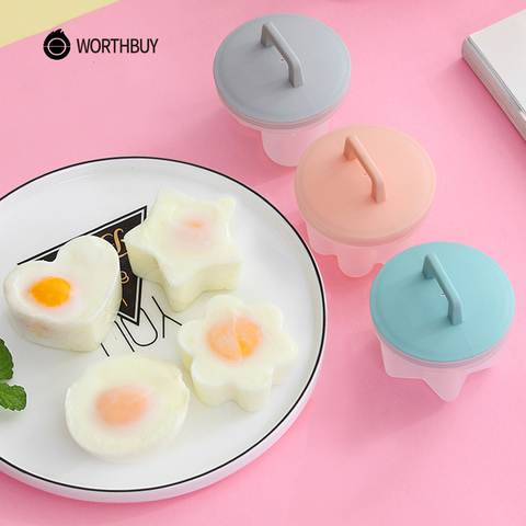 WORTHBUY 4 Pcs/Set Cute Egg Boiler Plastic Egg Poacher Set Kitchen Egg Cooker Tools Egg Mold Form With Lid Brush Pancake Maker ► Photo 1/6