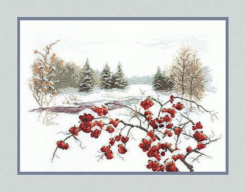 Gold Collection Lovely Nostalgia Counted Cross Stitch Kit Redcurrant Red Fruits in Winter Snow White Scenery ► Photo 1/1