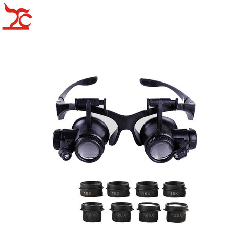 Professional Adjustable Repair Watch Safety Magnifier Double Eye Head Band Eyeglasses With 8 Lens LED Magnifier Eyewear ► Photo 1/6