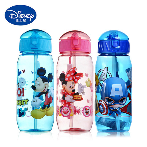 Disney Kids Water Bottles 450ml Minnie Mickey Mouse Cartoon Cups with Straw Captain Sport Bottles Girls Princess Feeding Cups ► Photo 1/5