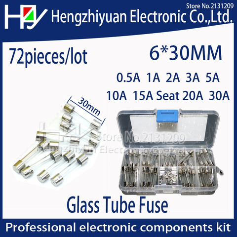 Hzy 72pcs/lot 6x30mm Fast-blow Glass Fuses Quick Blow Car Glass Tube Fuses Assorted Kit Amp seat  home fuse with box thermo fuse ► Photo 1/1