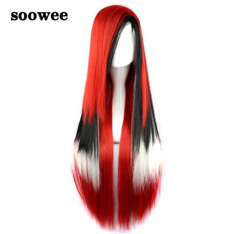Soowee 28inch Long Synthetic Hair Wigs for Women Heat Resistance Fiber Party Hair Red Black White Rainbow Hair Cosplay Wig ► Photo 1/1