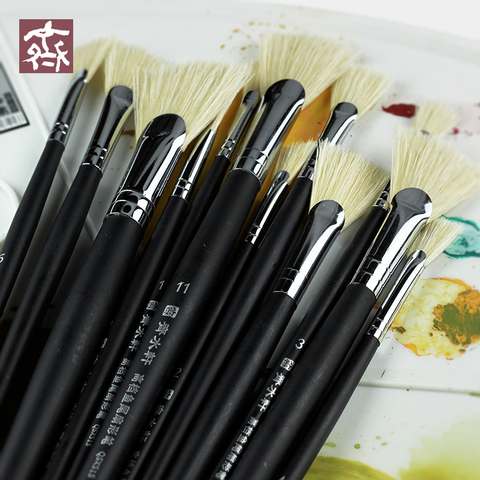 6Pcs/Set Fan Fish Tail Shaped Oil Paint Brush Bristle Hard Hair Artistic Brushes For Acrylic Gouache Painting Art Supplies Black ► Photo 1/5