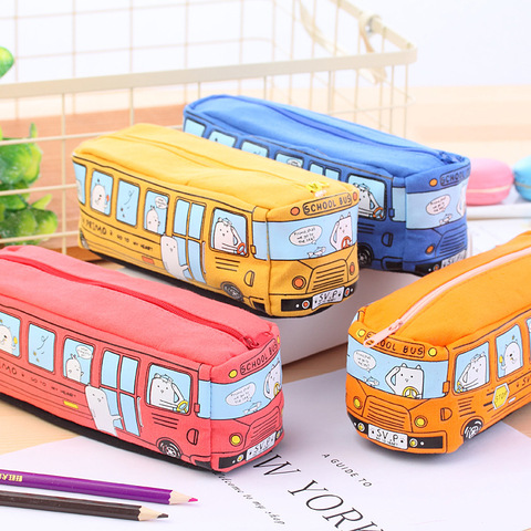 1pc Creative large Canvas Car Pencil Case School Supplies bus Pencil Cases pouch Girl Boys Stationery Pen Bag storage holder ► Photo 1/5