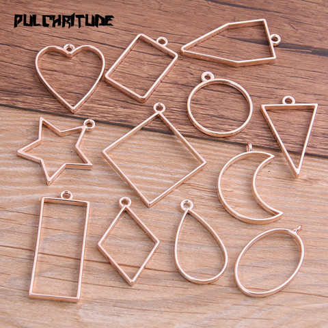  6pcs/lot 12 Styles Rose Gold Color Alloy Jewelry Accessories Geometry Charm Hollow Glue Blank Pendant Tray Bezel 12C ► Photo 1/6