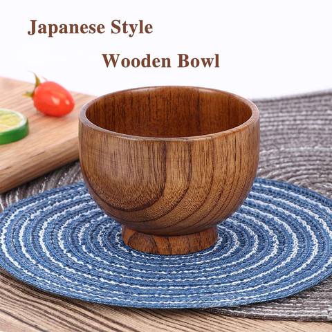 Japanese Style Wooden Bowl Spoon Soup/Salad Rice Bowls Ramen Bowl Natural Wood Tableware Adorable ► Photo 1/6