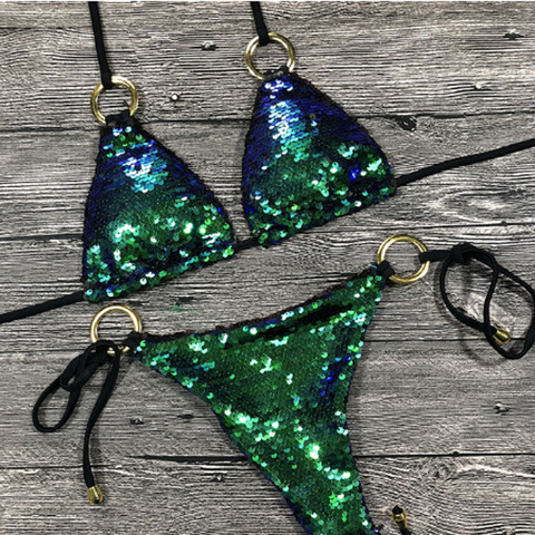 Solid Bikini Sexy Swimsuit Halter Swimwear Bathing Suit Women Bling Sequin Bikini Set Beach Wear Dropshipping Monokini Glitter ► Photo 1/6