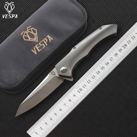 Free shipping, High quality VESPA knife,Blade:S35VN(Stone wash/satin),Handle:TC4 Plane bearing outdoor camping Folding knife EDC ► Photo 1/6