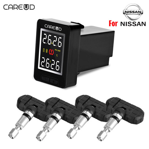 For NISSAN CAREUD U912 Auto Wireless TPMS Tire Pressure Monitoring System with 4 Sensors LCD Display Embedded Monitor ► Photo 1/6