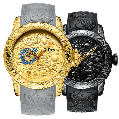 Men Mechanical Watch Man Big Watches Gold Full Black Wristwatch Creative Golden Dragon Watches Laser Engraved Male Clock Reloj ► Photo 1/6