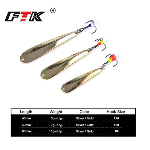 FTK Ice Fishing Lure Winter 43mm/53mm/63mm  5g/7g/11g Allumen Gold/Silver Treble Hook 8#/10#/12# isca artificial Lure 8027 pesca ► Photo 1/6