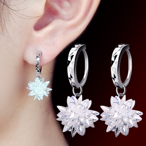 Fanqieliu Real 925 Sterling Silver Drop Earrings Female Best Festival Gift Snowflake Crystal Dangle Earrings Women FQL193212 ► Photo 1/6