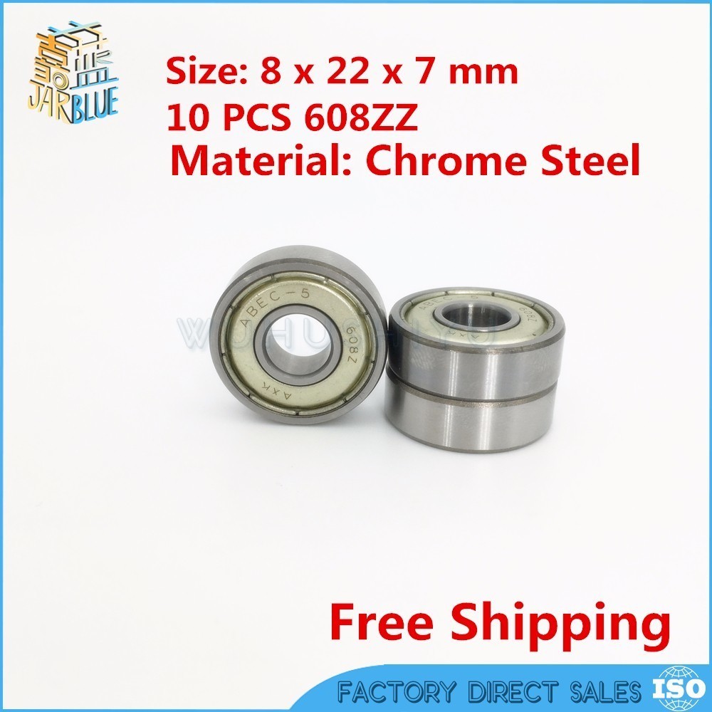 608-ZZ Ball Bearing 8x22x7 Dual Shielded Metal Chrome Skateboard