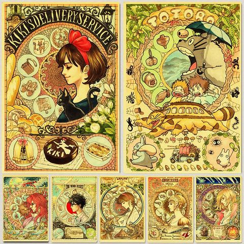 Cartoon Anime Hayao Miyazaki Totoro Spirited Away Totoro Poster Cafe Kid Home Decor Retro Kraft Paper Wall Decor ► Photo 1/6
